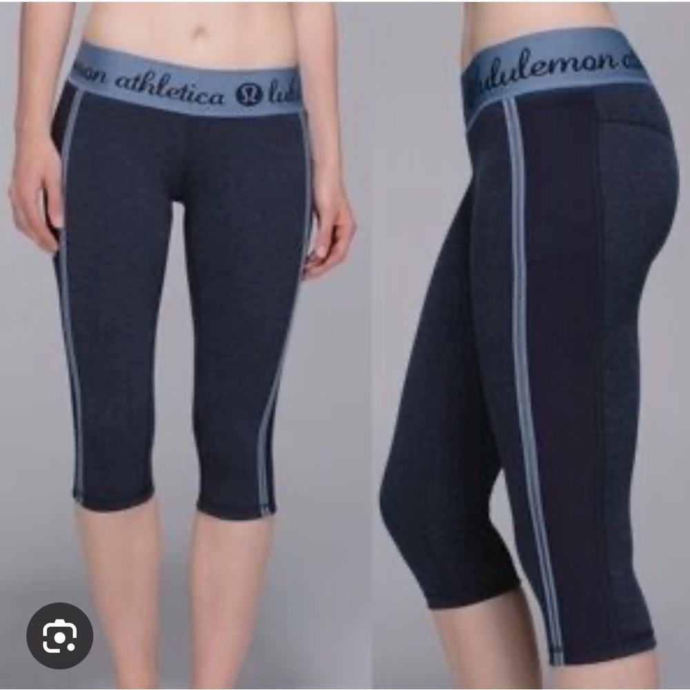 Lululemon Athletica .  Blue and Gray Leggings with Capri Length and Stretchy Fit